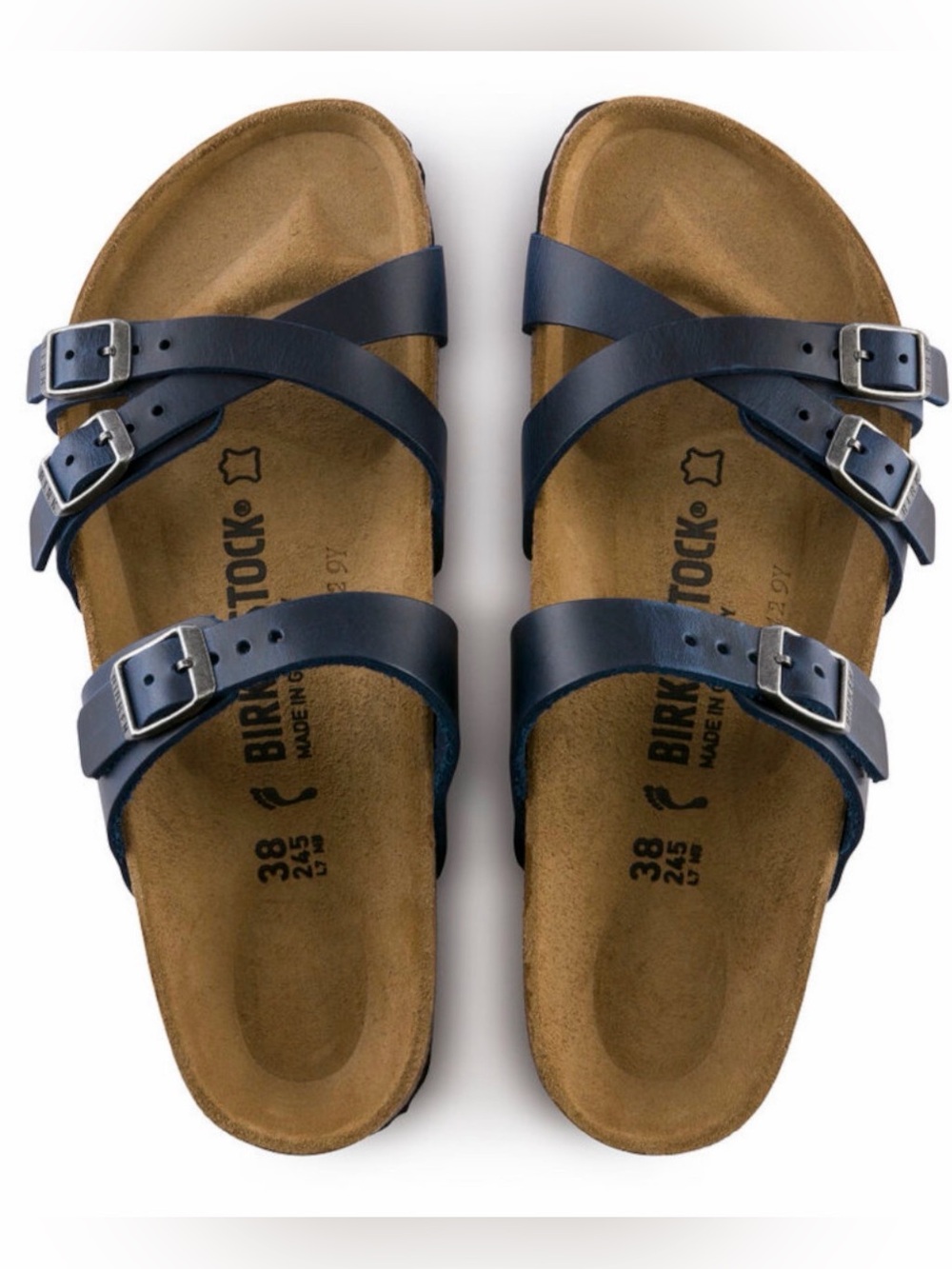 Birkenstock Franca Soft Footbed Blue Oiled Leather Sandals Size: 36 L5